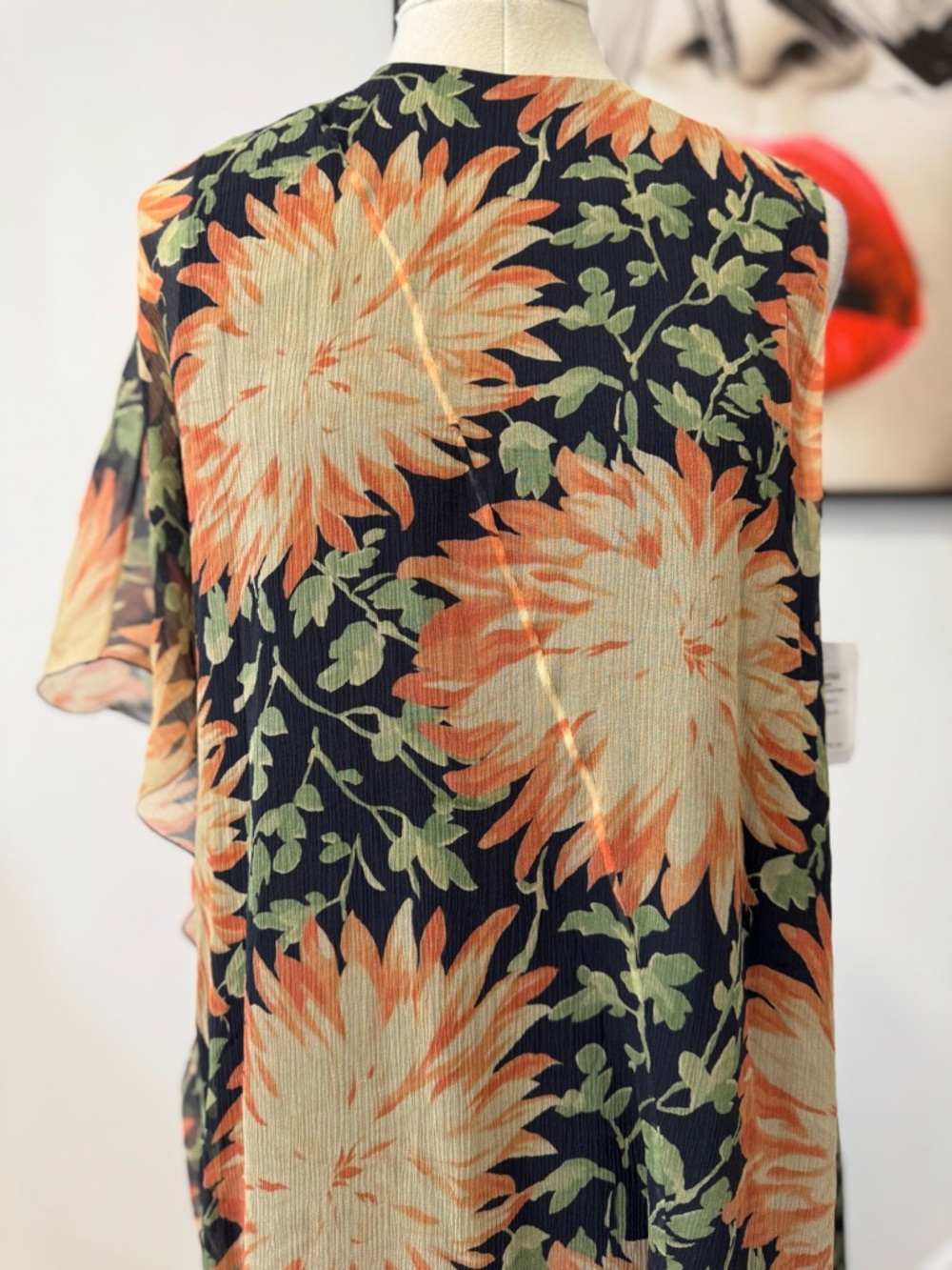 LOEWE Long Floral Print One-Sleeve Chiffon Silk Maxi Dress - Picture 6 of 16
